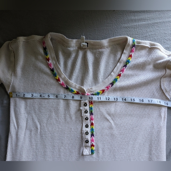 We the Free Rainbow Embroidery Henley Long Sleeve Thermal Knit Long Sleeve Shirt - Picture 9 of 10